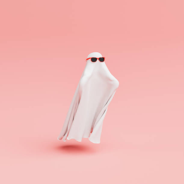 istock ghost with red sunglasses, white blanket and outstretched arms on minimalistic pastel background 1332469220