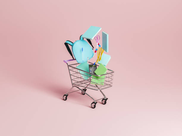 istock shopping cart with school supplies falling inside it with minimalistic background 1332469288