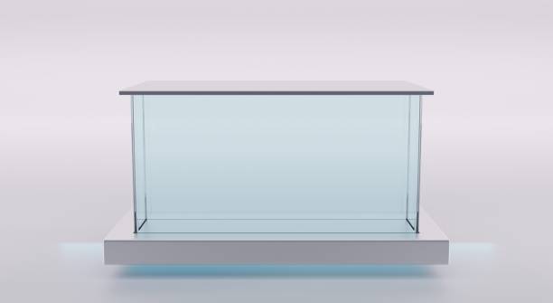 istock Glass box on stand with lid, aquarium or terrarium isolated on white background. Empty mockup clear rectangular tank for fish, acrylic or plexiglass exhibition showcase. Realistic 3d illustration 1332473041