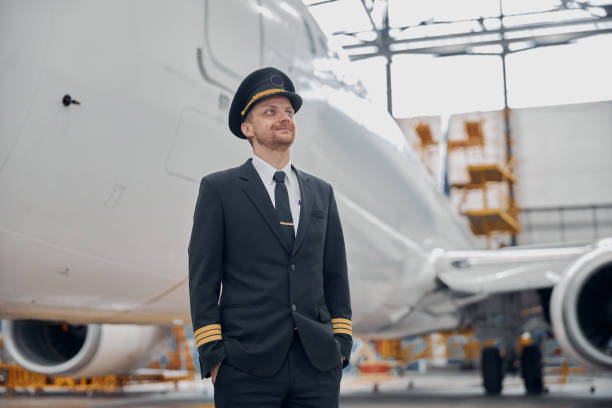 istock profesol confident pilot is checking plane in hangar 1332479445