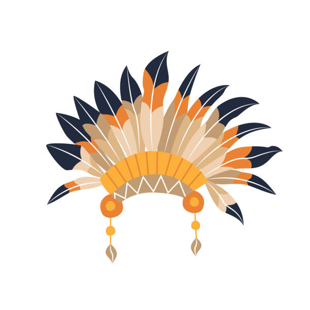 illustrations, cliparts, dessins animés et icônes de coiffe en plumes traditionnelle amérindienne. icône warbonnet de dessin animé en couleur. costume de mascarade pour thanksgiving. chapeau pour un défilé d’automne festif. objet, élément, clipart, élément pour carte de vœux. - headdress