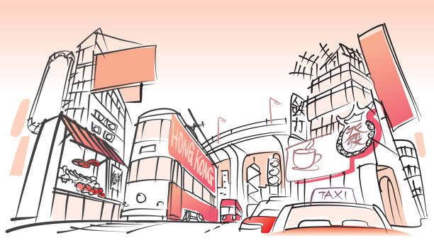 hong kong city doodle illustration vector - hong kong 幅插畫檔、美工圖案、卡通及圖標