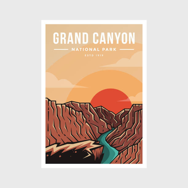 ilustraciones, imágenes clip art, dibujos animados e iconos de stock de ilustración vectorial del cartel del parque nacional del gran cañón - rock pattern canyon usa