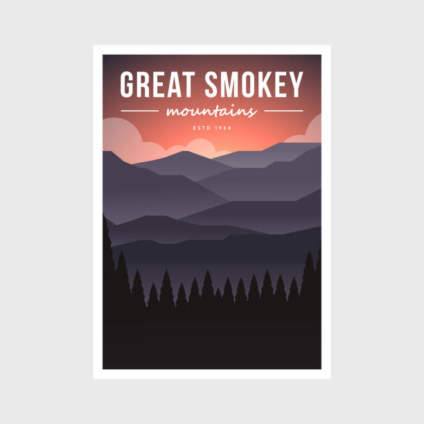 ilustraciones, imágenes clip art, dibujos animados e iconos de stock de gran parque nacional de las montañas smokey ilustración vectorial de cartel moderno - parque nacional de las grandes montañas humeantes