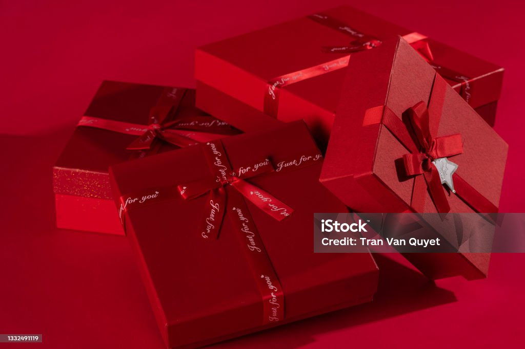 Abstract Red Gift Box Red Gift Boxes On A Red Background Stock Photo - Download Image Now ...