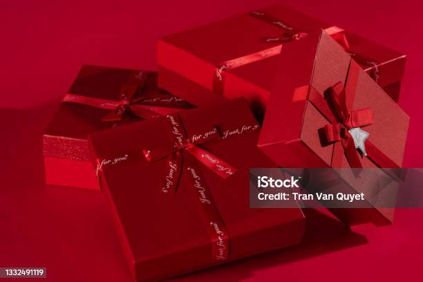 Abstract Red Gift Box Red Gift Boxes On A Red Background Stock Photo - Download Image Now ...