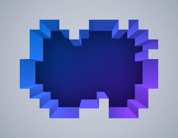 Pixel Depth 3D Abstract Background Deep pixel gradient shape frame content virtual reality gaming background pattern. video game stock illustrations