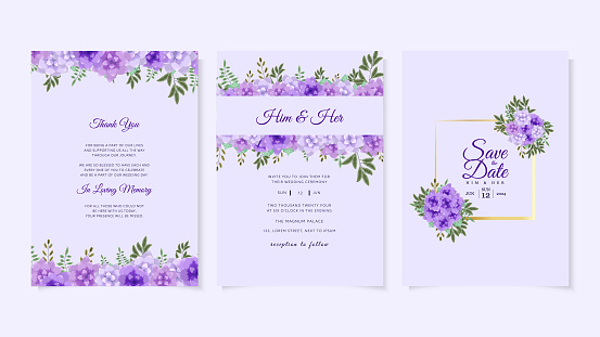 Elegant abstract background. Wedding invitation card template set with floral decoration for save the date, greeting, poster, and cover design