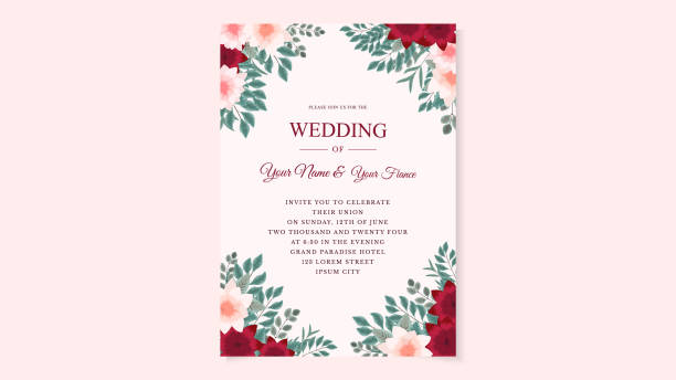 istock botanic wedding invite card template with wild flowers, leaves, branches, foliage, wreath, floral, herbs celebrating of nuptials of the beautiful couple save the date, greeting, poster, cover vector 1332492783