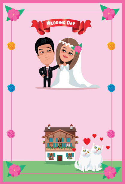 Wedding Couple Groom And Bride Cartoon Wedding Card Template Illustrations,  Royalty-Free Vector Graphics & Clip Art - iStock
