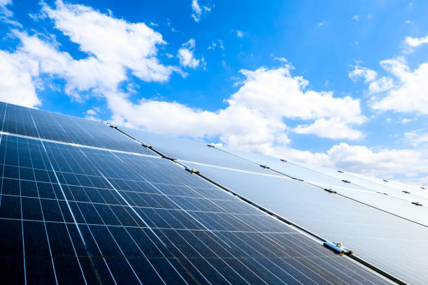 istock Smooth solar panels and beautiful sky landscape 1332496949