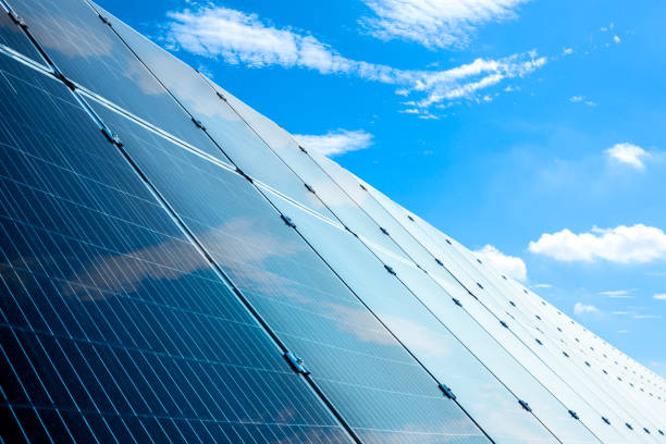 istock Smooth solar panels and beautiful sky landscape 1332497615