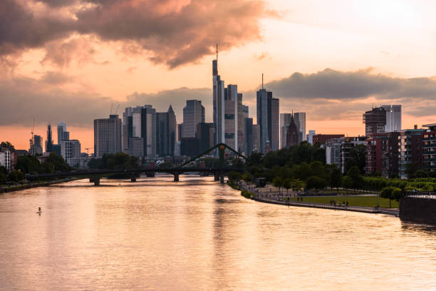istock Frankfurt financial district skyline at sunset 1332499959