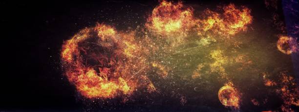 istock Illustration of multiple burning fireballs 1332501156