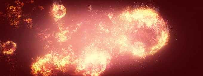 Illustration of multiple burning fireballs