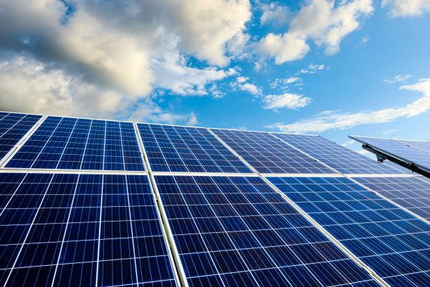 istock Smooth solar panels and beautiful sky landscape 1332504191