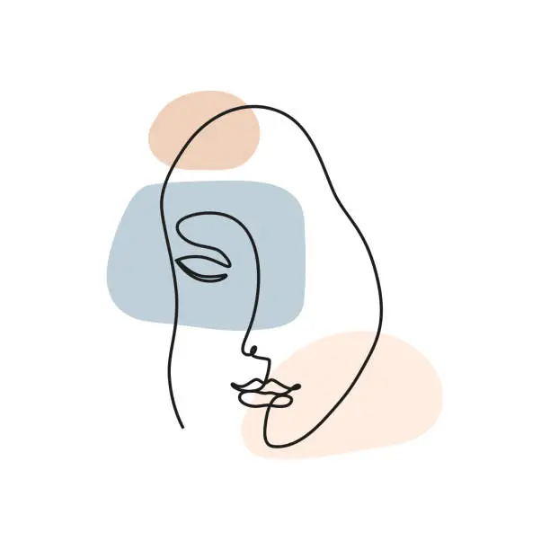 Vector illustration of Abstract female face, continuous line drawing. Portret minimalistic style.