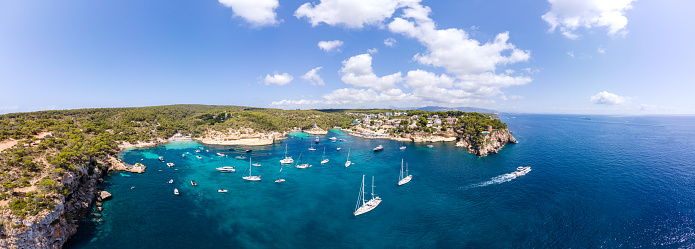 Panoramic view of Port de Soller, Mallorca, Ballearic Islands, Spain