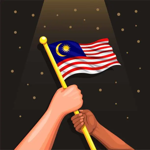 Vector illustration of Malaysia flag on people hand, symbol for malaysia independence day celebration on 31 august illustration vector