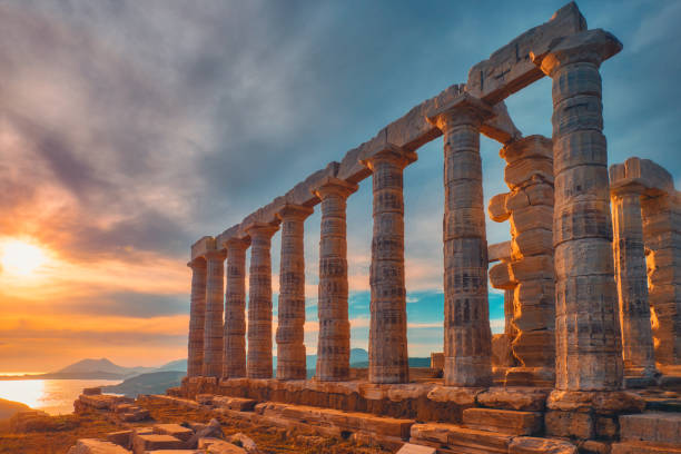 istock Poseidon temple ruins on Cape Sounio on sunset, Greece 1332510108