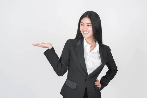 istock Portrait beautiful working Asian woman with happiness posing her empty hands with blank space for advertising 1332512655