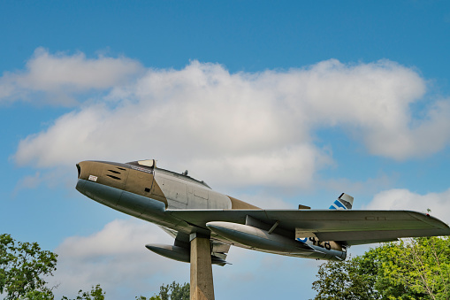 Fighter plane on Otonabee River view park, Peterborough, Canada.