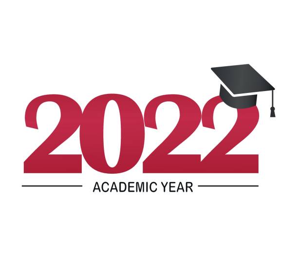 istock Class of 2022. Stylized inscription with the year and the realistic graduate's cap. Design for graduation themed template, simple style. Vector illustration. Isolated on white background. 1332513815