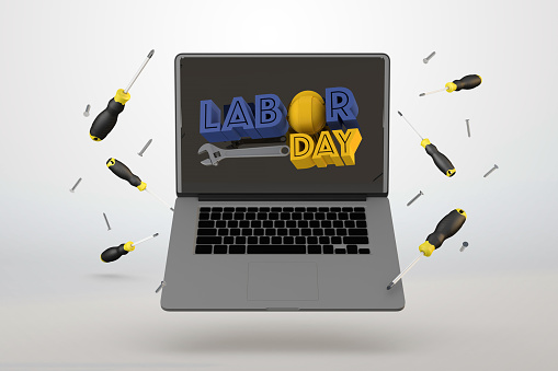 Digital work concept happy labor day 3D Render
