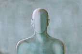 Illustration of anonymous male mannequin portrait, absence abstract identity