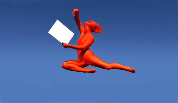 istock Red Dressed Person Juggling A White Empty Info Sign 1332517647