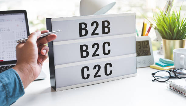 istock Business goal and marketing with b2b,b2c,c2c text on light box on table.management and service 1332517728