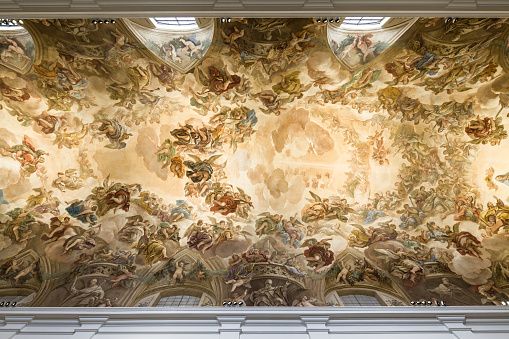 The grandiose trompe l'oeil ceiling of Sant'Ignazio of Loyola Church in Rome, painted by Andrea Pozzo after 1685.