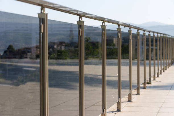 istock Metal and glass wrought iron fence railings 1332519663