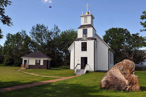 Old scandinavian church Budir isolated on white
