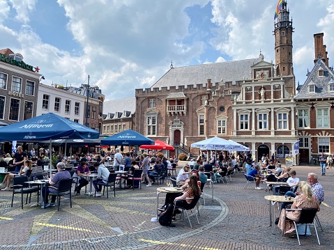 Haarlem, the Netherlands, - August 05, 2021. People enjoy there city visit on a sunny summer day.