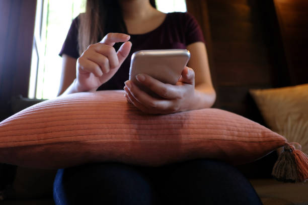 istock Women's hands holding cell telephone blank copy space screen. smart phone with technology concept. 1332524728
