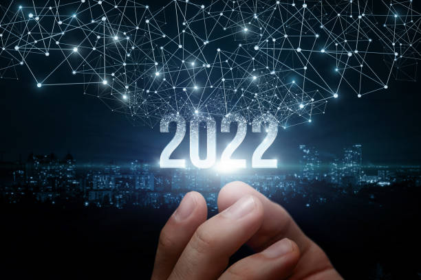 istock Concept of new year 2022 in network. 1332524918