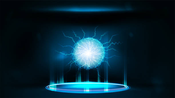 istock Blue neon digital portal with shiny ring and energy ball inside 1332533489