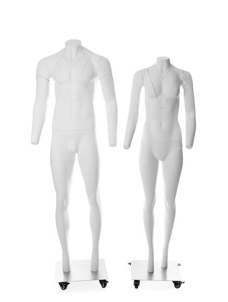 male and female ghost headless mannequins with removable pieces isolated on white - mannequin naked female doll imagens e fotografias de stock