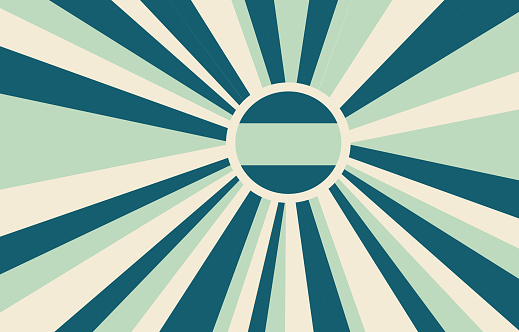 Retro banner background. Abstract vintage illustration in form of sun. Colourful grunge sunburst. Central circle and lines extending from it. Flat vector background for websites, applications, posters