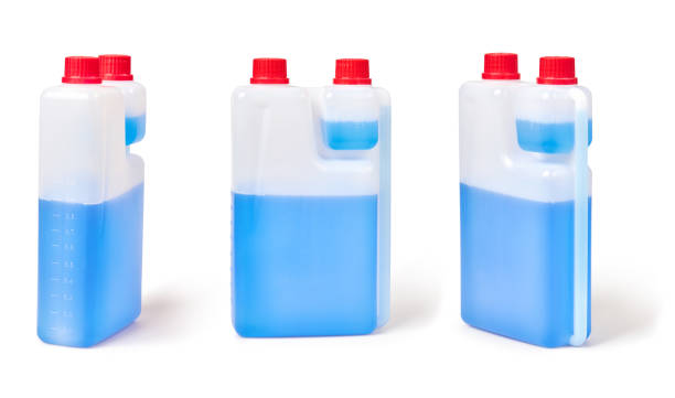 istock Set of transparent plastic canisters with blue liquid isolated 1332541119