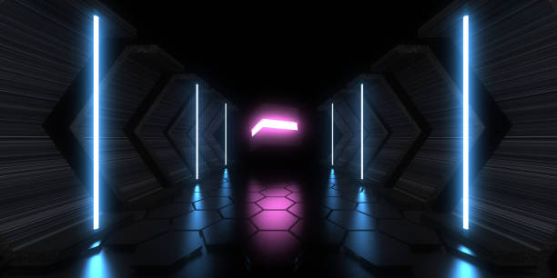 istock 3D abstract background with neon lights.  .space construction . .3d illustration 1332542560