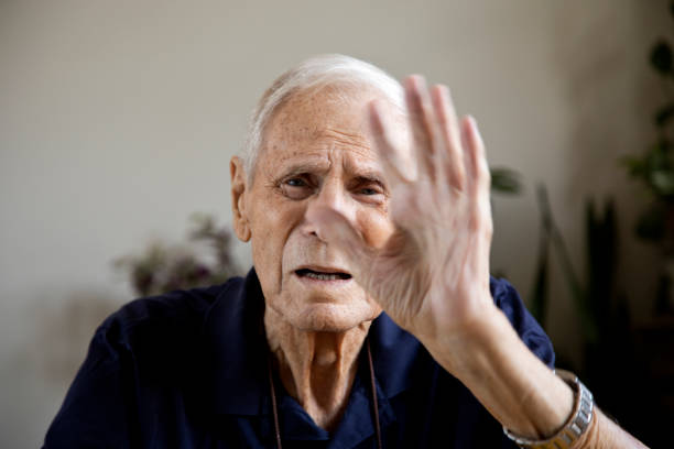 istock Elderly man hand up to camera 1332542799