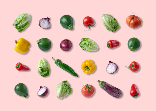 istock Fresh vegetables on pink background, high view 1332544277