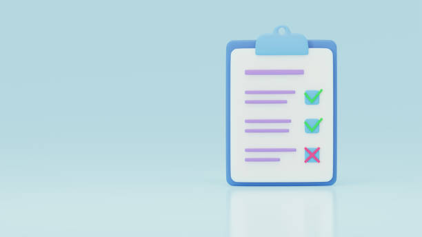 istock Checklist on clipboard paper, 3d render illustration. Notebook with checked tasks. Concept of online survey, exam note, business contract, research form, evaluation document, questionnaire 1332545020
