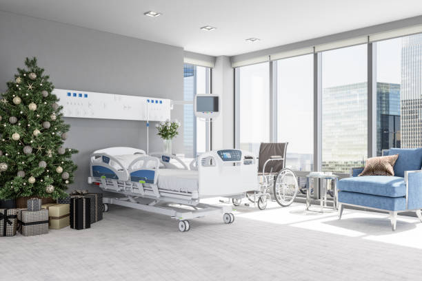 Private Room In Modern Hospital With Empty Bed And Medical Tech Equipment