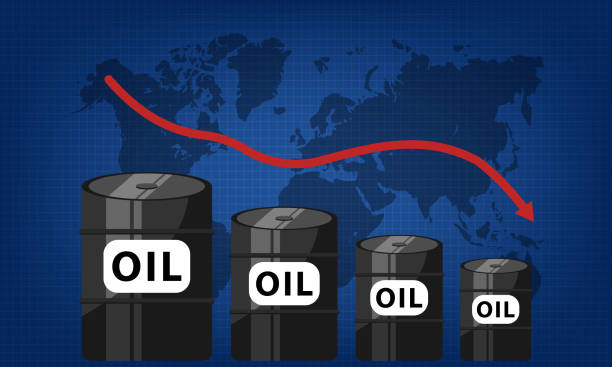 istock Decreasing Price of Oil With World Map Background 1332545351