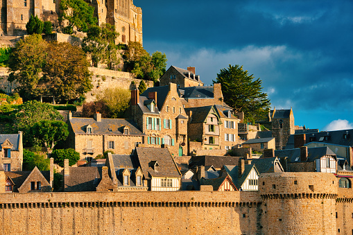 The beautiful architecture of the houses of Le Mont-Saint-Michel, Normandie, France