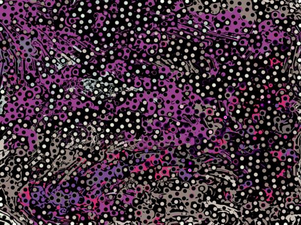 Abstract fantasy dark background. Chaotic circles and dots. Black, purple, brown, pink and white colours
