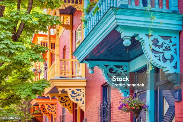 Colorful Townhouses Montreal Canada Stock Photo - Download Image Now - Montréal, Canada, Multi Colored
